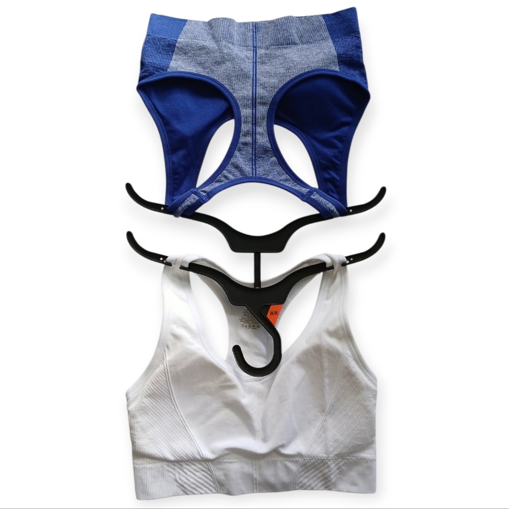 NWT NEW BALANCE 2 PACK SPORTS BRA BLUE AND WHITE RACERBACK TAGLESS PADDED SIZE M - Picture 6 of 8